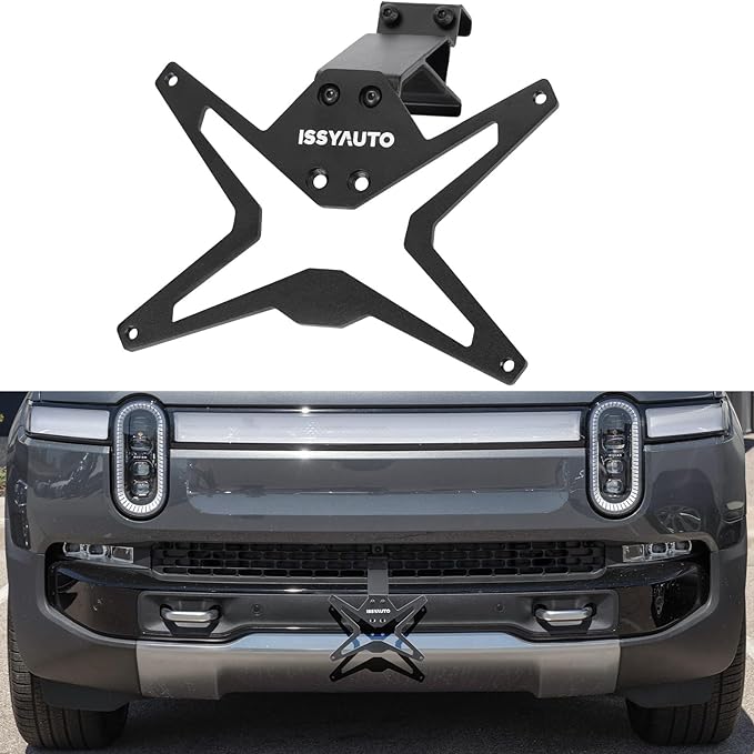 ISSYAUTO License Plate Holder Compatible with Rivian R1T R1S 2022 2023 Aluminum License Plate Mount Kit License Plate Frame, Height-Adjustable