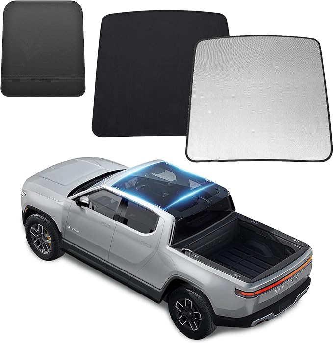 HANSSHOW Sunshade Glass Roof Sunshade Compatible with Rivian R1T, UV Blocking/Heat Insulation Cover Set Foldable Sun Shade Compatible with Rivian R1T 2022 2023 (1 pcs)((No Needed Clips/Suctions))