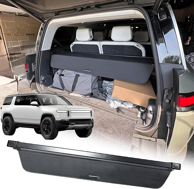 Cargo Cover for Rivian R1S Accessories, for Rivian R1S Retractable Cargo Cover Privacy Security Screen Luggage Shield Shade Trunk Cover Accessories for Rivian R1S