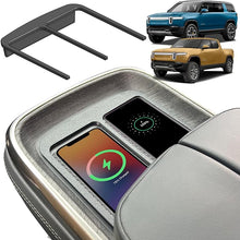 Cargar imagen en el visor de la galería, Double Cell Phone Holder for Rivian R1T &amp; R1S - Charge Two Phones with Original Wireless Charging. Simple Installation, No Sliding
