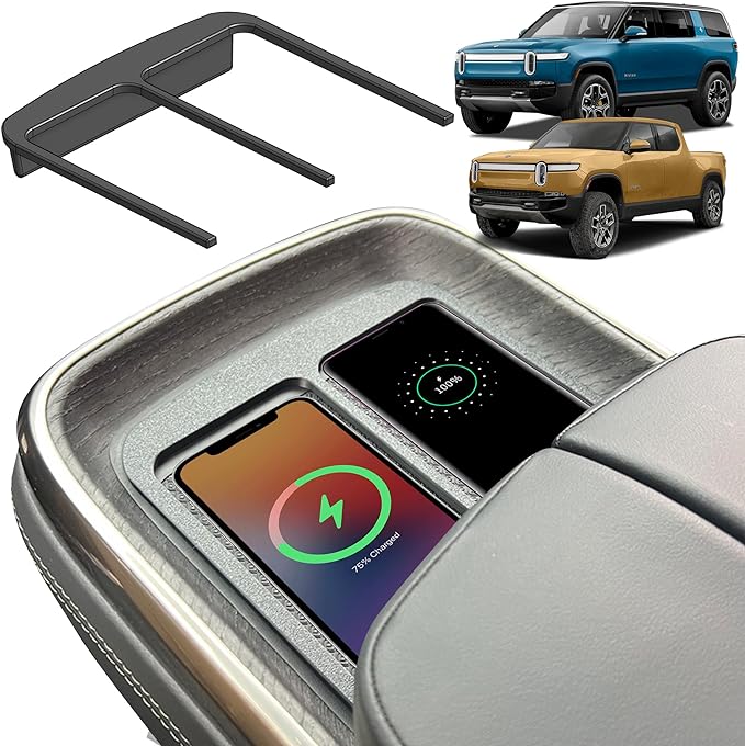 Double Cell Phone Holder for Rivian R1T & R1S - Charge Two Phones with Original Wireless Charging. Simple Installation, No Sliding