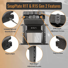 Load image into Gallery viewer, SnapPlate® No-Drill Front License Plate Mount for Rivian R1T &amp; R1S - USA Made License Plate Holder Kit - No Screws, Lockable, Height-Adjustable, Removable, License Frame (Rivian R1T/S 2022-2024)
