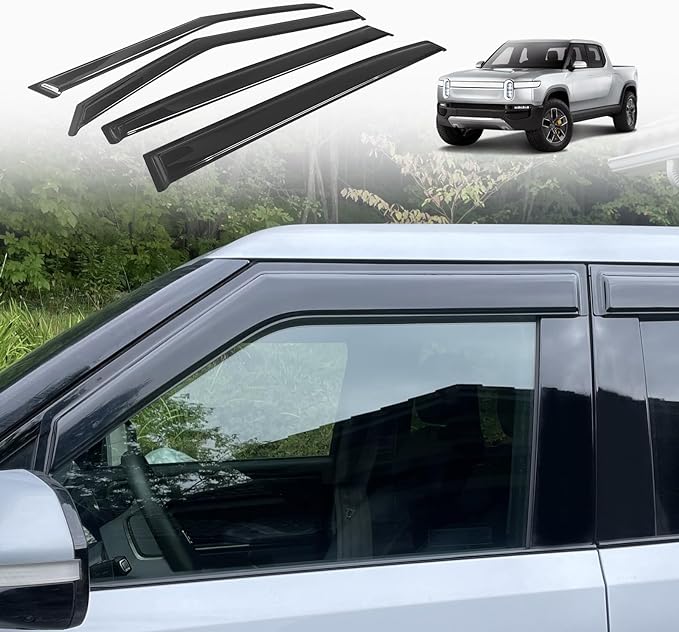 BestEvMod Compatible with Rivian R1T Rain Guards Tape-On Side Window Visor Deflectors Vent Guard Shade R1T 2022 2023 2024